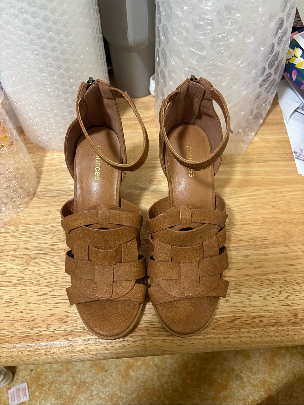 Maurice’s comfort plus by Predictions Tan Woven Ankle-Strap Sandals